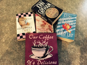 Four books & a fun plaque for my kitchen!