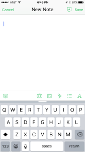 Evernote appears like a blank document and the words appear as you speak.