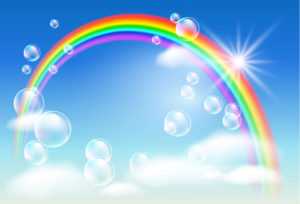 Rainbow, clouds and bubbles